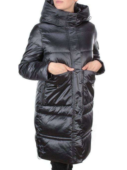 9106 BLACK Пальто зимнее женское FLOWEROVE (200 гр. холлофайбера)