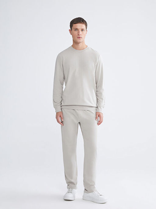 Bisiklet Yaka Bask?l? Erkek Sweatshirt