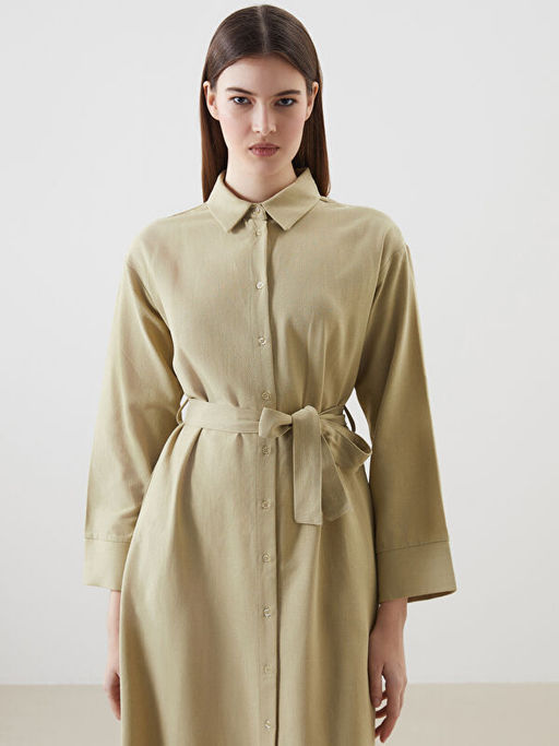 Keten Kar???ml? Kad?n G?mlek Elbise