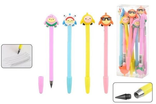 Цена за 2 шт. Карандаш вечный ч/гр. BASIR "Чудики" (МС-7082) цветной корпус, прорезиненный наконечник