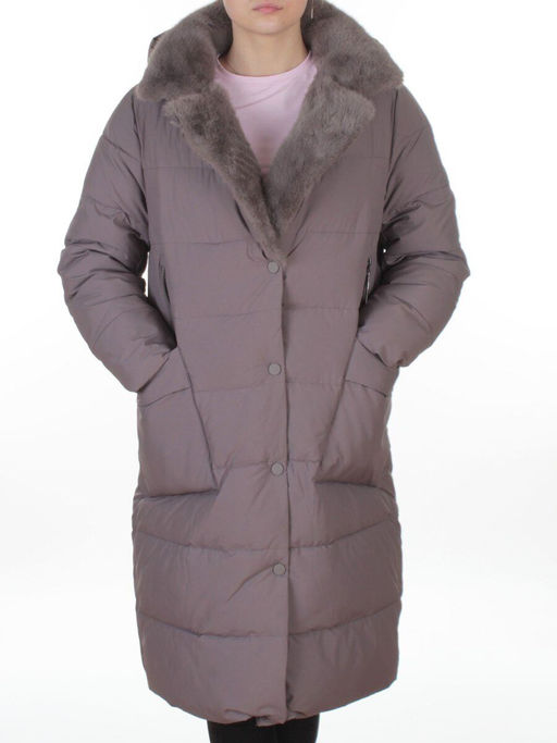 8806 GRAY/LILAC Пальто зимнее женское (200 гр. холлофайбер)