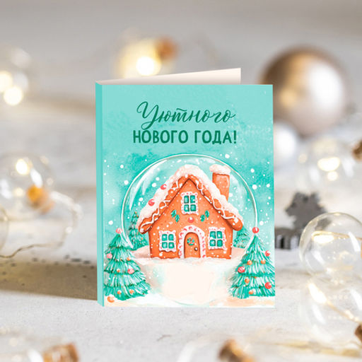 Цена за 2 шт Мини-открытка Уютного Нового года (бирюзовая с домиком) - 8 чудо фото 2