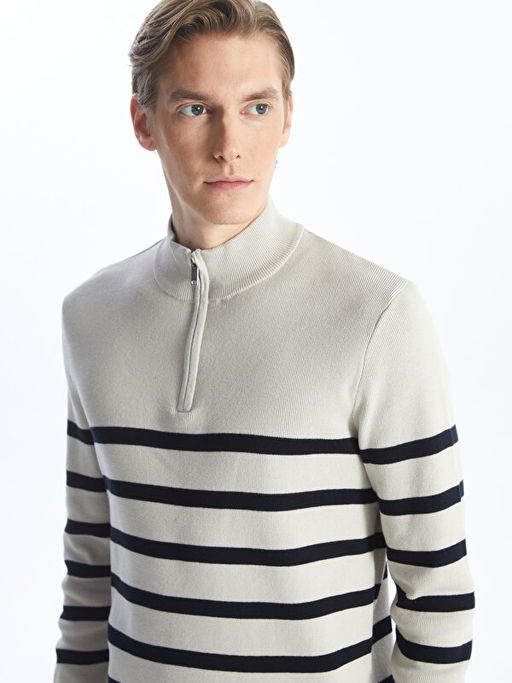 Dik Yaka Uzun Kollu ?izgili Erkek Triko Kazak - Waikiki фото 2