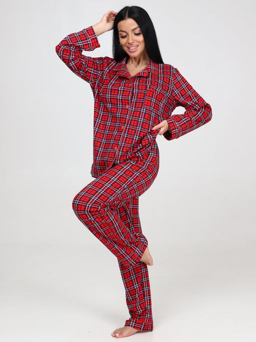 667 ПИЖАМНЫЙ ЖЕНСКИЙ КОСТЮМ (брюки) (Красная клетка) - А-дина фото 4