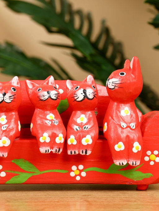 Сувенир «Кошачье семейство», 20×5×10 см, дерево, красный