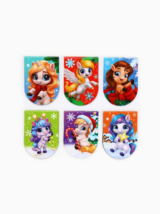 Цена за 2 шт. Магнитные закладки для книг, 6 шт. на подложке Лошадка - Artfox фото 2