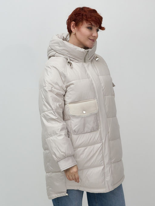 Куртка зимняя женская с капюшоном модная бежевого цвета 7341B - Visdeer фото 9
