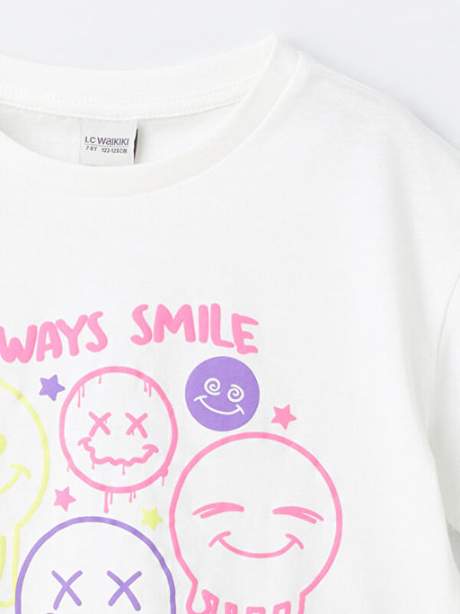 Bisiklet Yaka Bask?l? K?sa Kollu K?z ?ocuk Ti??rt - Waikiki фото 3