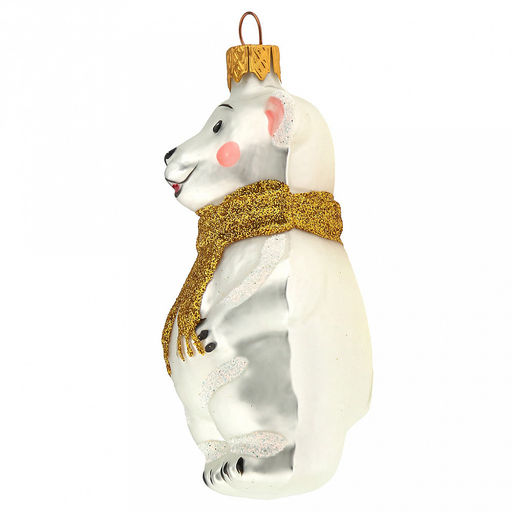 Елочная игрушка фигурка стеклянная Мишутка в шарфе h9см, золотой, ручная художественная роспись, подарочная упаковка (Россия) - Домашняя мода фото 4