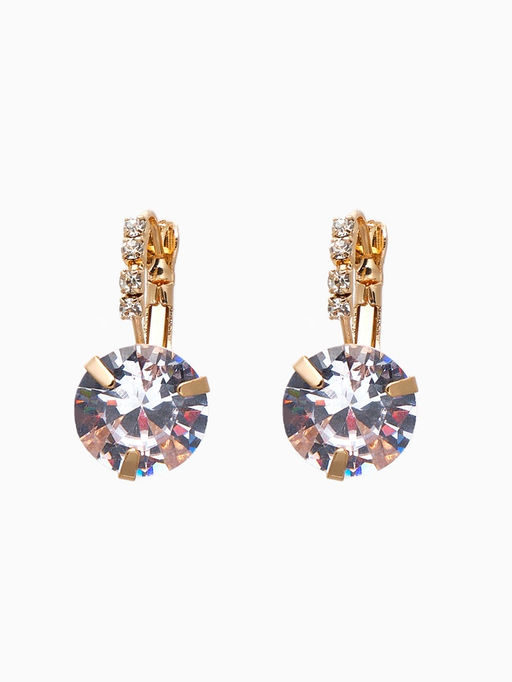 Серьги со стразами Циркония мини, круг, белые в золоте