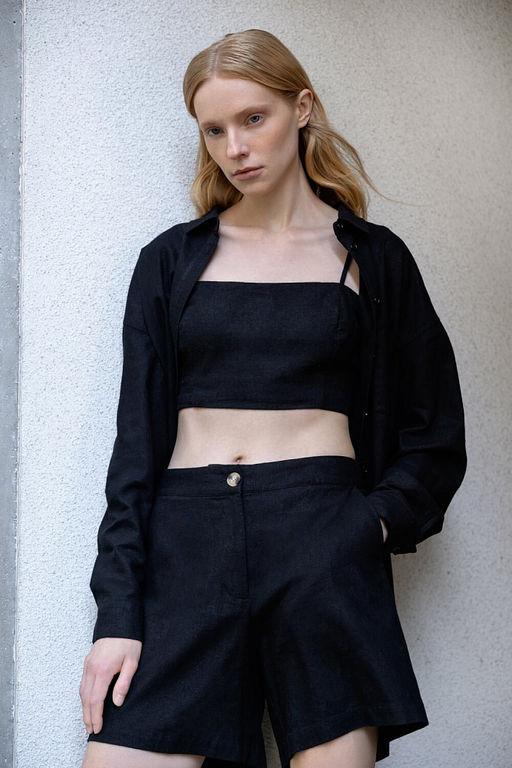 Укороченная блузка-топ из смесовой льняной ткани - Incity фото 3