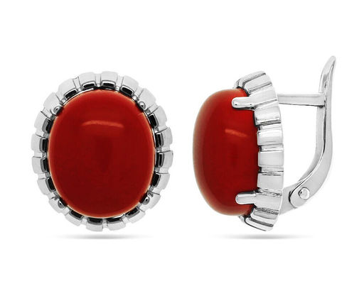 Серьги из серебра коралл, СПН4097