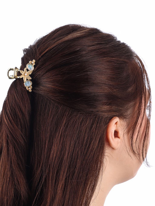Цена за 6 шт. Крабик для волос «Хлоя галант», цветы, 4 см, золото