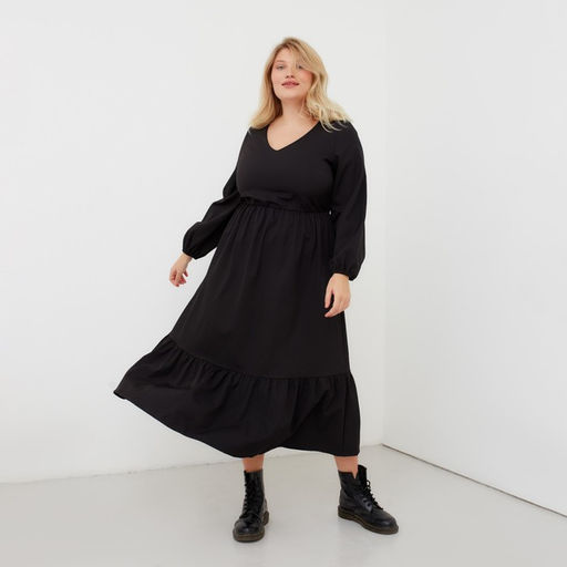 Платье женское миди MIST plus-size, чёрное, размер 52, однотонное