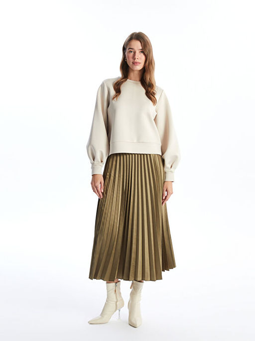 Beli Lastikli Saten Kad?n Pileli Etek