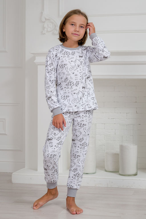 Пижама подростковая из интерлока Потешка котик серый