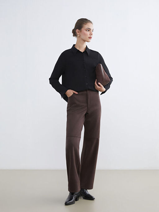 Standart Fit Kad?n S?et G?r?n?ml? Pantolon