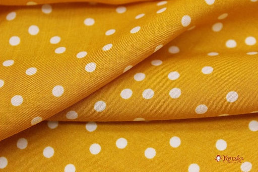 Штапель Россыпь белого гороха (4мм) цв.горчичный-2, СОРТ2, ш.1.44м, вискоза-100%, 90гр/м.кв - Купава фото 3
