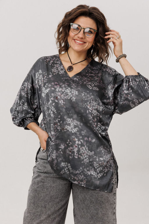 Блуза ANELLI 1665.1 графитовый гербарий  фото 7