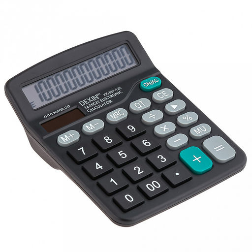 Калькулятор настольный 12х14,8х4,7см, 12 разрядов, два типа питания, цвет - черный, в цветной коробке (Китай)