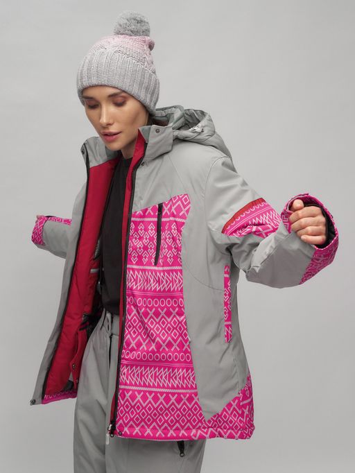 Горнолыжный костюм женский большого размера розового цвета 02272-1R