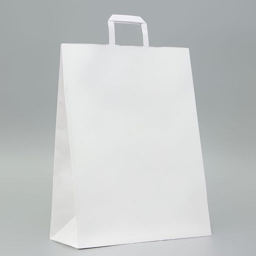 Цена за 25 шт. Пакет крафт без печати, белый, плоская ручка 35×15×45 см