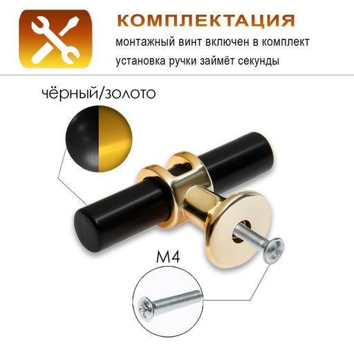 Цена за 2 шт. Ручка-кнопка CAPPIO, d=12 мм, цвет черный с золотом