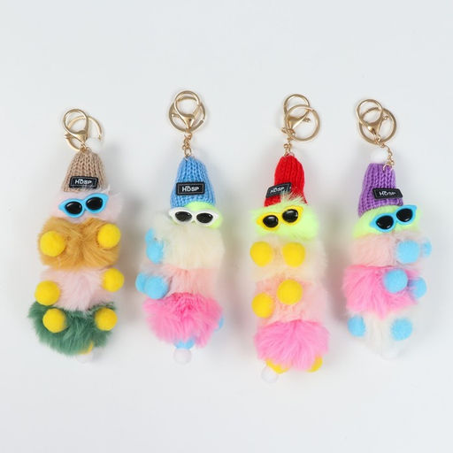 Брелок для ключей на кольце на карабине «Пушистик. Яркая гусеница в очках и шапке», на сумку, рюкзак, 15 см, МИКС