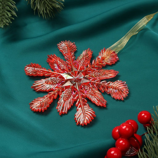 Цена за 2 шт. Ёлочная игрушка Зимнее волшебство. Снежинка ажурная, 1111 см, красный перелив  фото 5