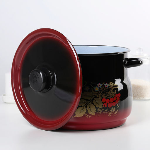 Кастрюля сферическая эмалированная, 5,5 л, индукция, цвет красно-чёрный