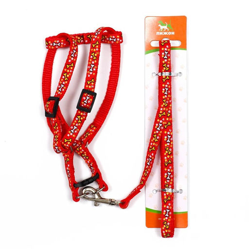 Комплект Звёздные косточки, поводок 120 х 1 см, ОГ 23-35 см, красный - Пижон фото 7