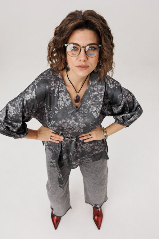 Блуза ANELLI 1665.1 графитовый гербарий  фото 4