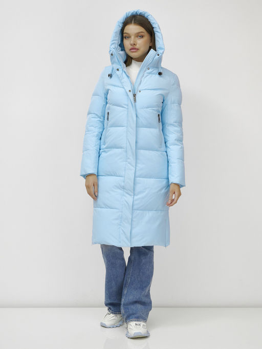 Пальто утепленное стеганное зимнее с капюшоном женское голубого цвета 9636_1Gl - Mtforce фото 6