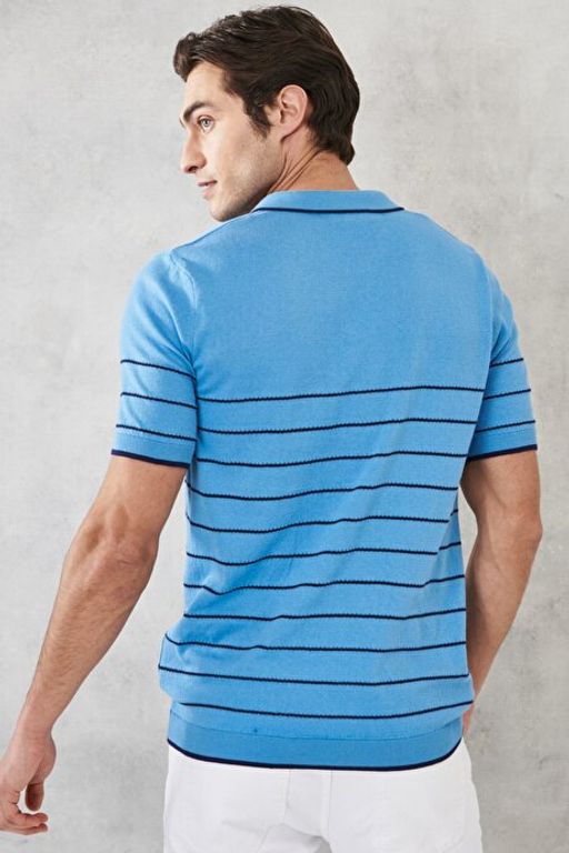 Standart Fit Normal Kesim %100 Pamuk Polo Yaka Mavi-Lacivert Triko Ti__rt 4A4922200201MLI