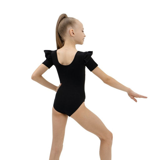 Купальник гимнастический Grace Dance, крылышко, с коротким рукавом, р. 32, цвет чёрный  фото 4
