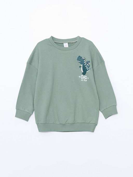 Bisiklet Yaka Uzun Kollu Bask?l? Erkek Bebek Sweatshirt
