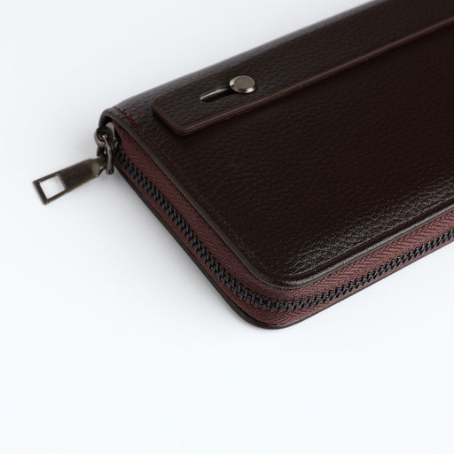 Портмоне-клатч мужской на молнии, шесть отделений, коричневое