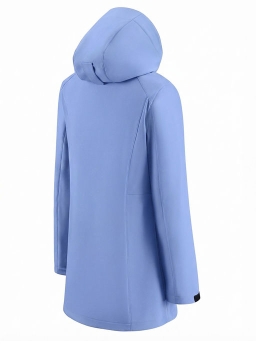 Парка женская софтшелл виндстоппер удлинённая с капюшоном голубого цвета 9614_1Gl