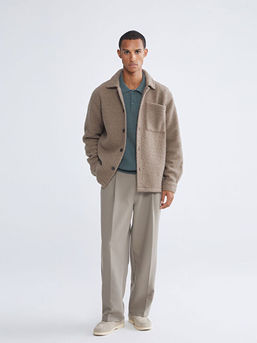 Regular Fit Uzun Kollu Pel?? Erkek G?mlek Ceket