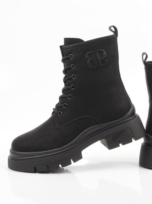 04-WD022-1M BLACK Ботинки зимние женские (натуральная кожа, 100% шерсть)