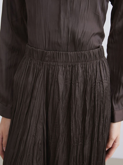 Beli Lastikli Saten Pileli Etek