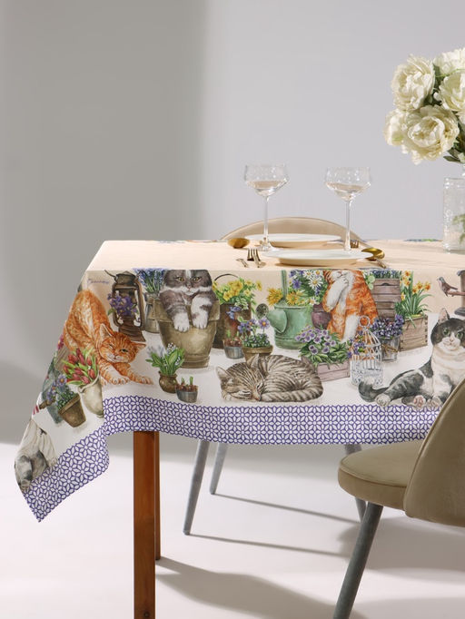 Скатерть Этель Уютные коты, 220?147 см, 100% хлопок, саржа 190 г/м?