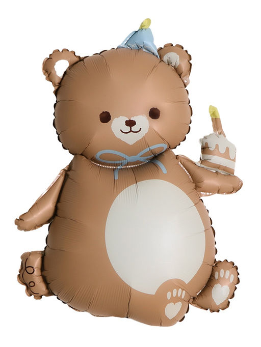 Цена за 2 шт. Воздушный шар фольгированный 39" «Мишка с тортом», матовый