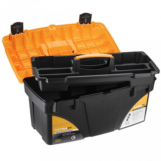 Контейнер-ящик для инструментов пластмассовый "Титан 21" 53х28x29см, черный с желтым (Россия)