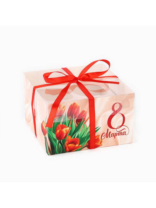 Цена за 5 шт. Коробка для капкейка 8 марта, 16?16?10 см