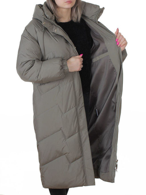 8883 GRAY/GREEN Пальто зимнее женское (150 гр. холлофайбер)