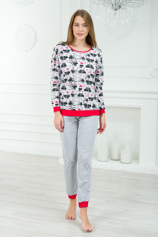 Пижама женская из джемпера и брюк из кулирки Олененок кошки