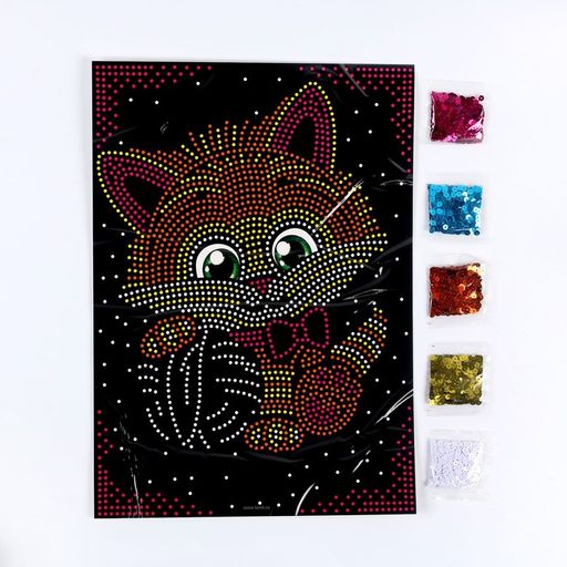 Набор для творчества. Аппликация пайетками с клеевым слоем Котёнок 30 45 см - Школа талантов фото 2