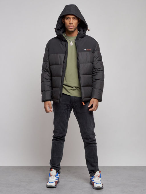 Куртка мужская зимняя с капюшоном спортивная великан черного цвета 8377Ch - Wonderrman фото 6