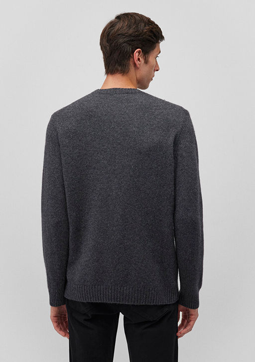 Bisiklet Yaka Gri Kazak - Mavi фото 4